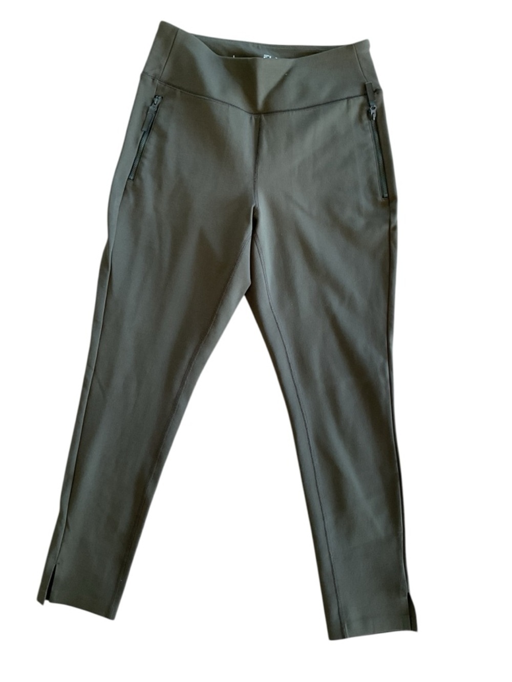 FLX Athleta Olive Green Ponte Pants Cropped Stretch Zip Pocket L